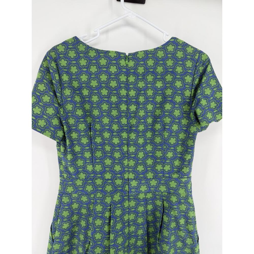 BODEN SIERRA Floral Print Dress Cotton Green & Blue Textured Pockets Womens 6R - Picture 7 of 9